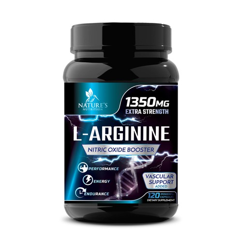 Lightning design with the title 'Powerful L-Arginine Capsules Design for Nature's Nutrition'