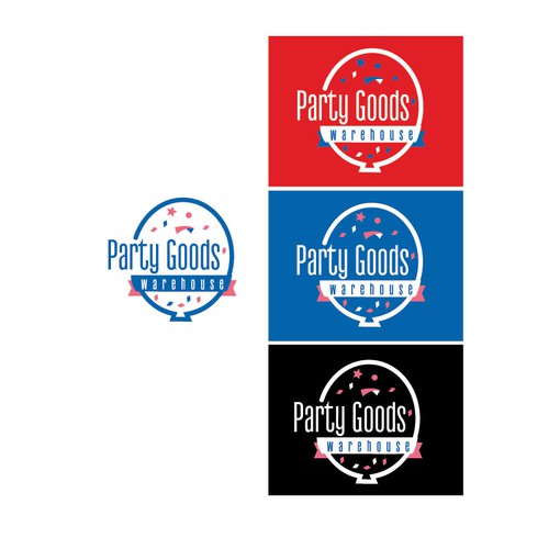 Balloon logo with the title 'party goods'