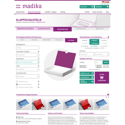 Interface website with the title 'Online shopping interfaces for MADIKA'