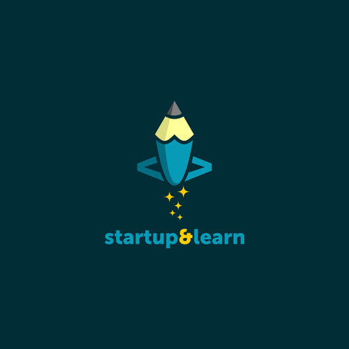 Rocket logo with the title 'Playful logo for software developer courses: Startup and Learn'