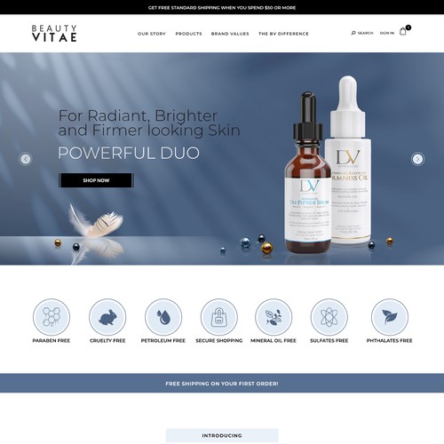 Skin care website with the title 'Beauty Online Store'