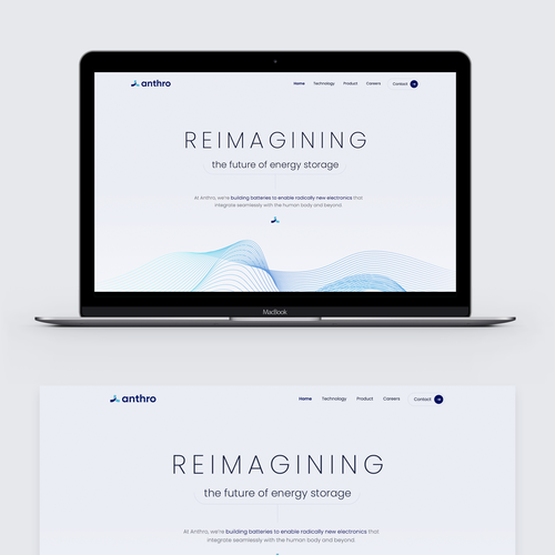 Business website with the title 'Webflow design for a battery startup'