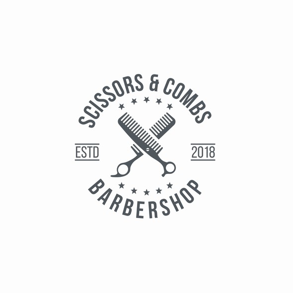 Brush and comb logo with the title 'Dual meaning logo of Scissors and Comb'