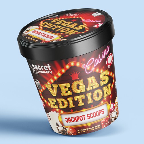 Ice cream packaging with the title 'Vegas Edition Ice Cream Pint Design'