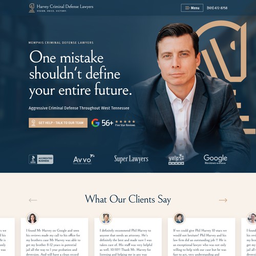 Memphis design with the title 'Standout Website for Criminal Defense Lawyer / Law Firm'