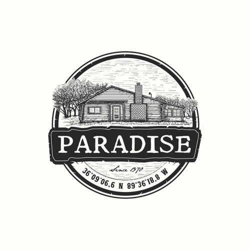 Cabin logo with the title 'Hunting Lodge and Social Club Rustic'