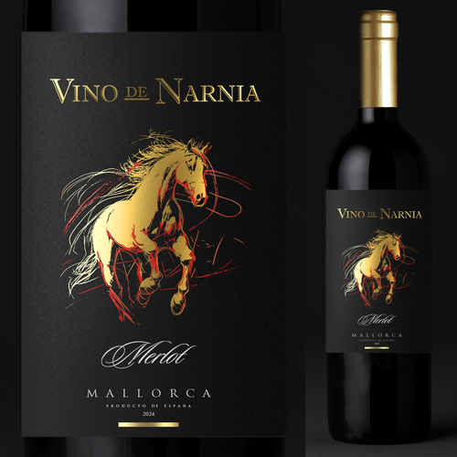 Red wine label with the title 'Vino de Narnia'