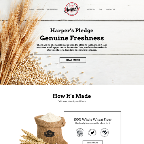 Bakery website with the title 'Home Page for Harper's Homemade Bread'