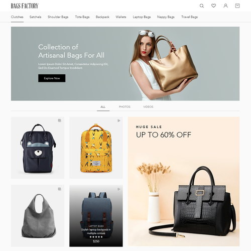Gadget design with the title 'Luxury Bags Online store'