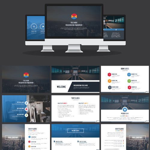 Pitch deck design with the title 'Business Powerpoint Templates'