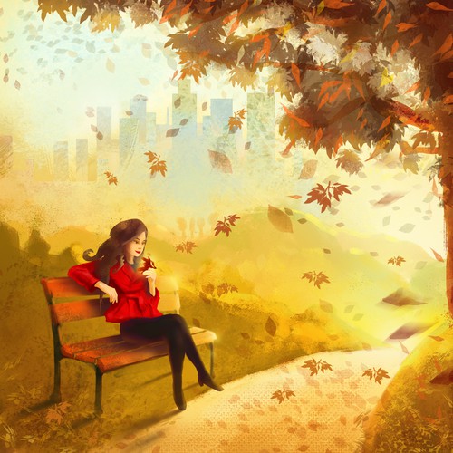 City artwork with the title 'Autumn leaves illustration for SmokyMountains.com'