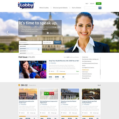 Clean website with the title 'Create a winning design for iLobby'