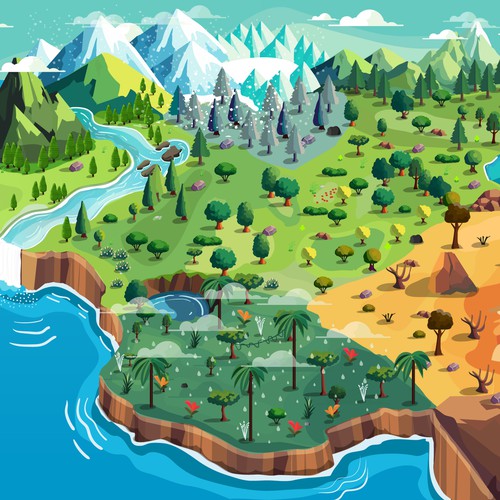 Map design with the title 'Biomes Illustrated Kids Map'