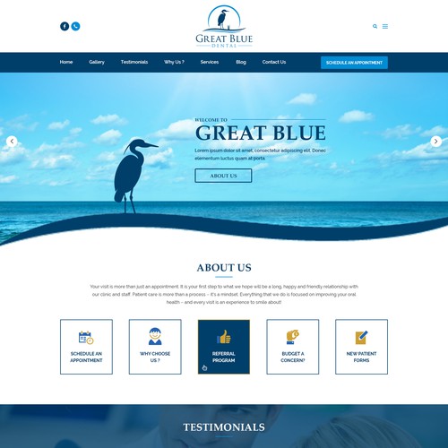 Blue website with the title 'Dental Blue Homepage Design'