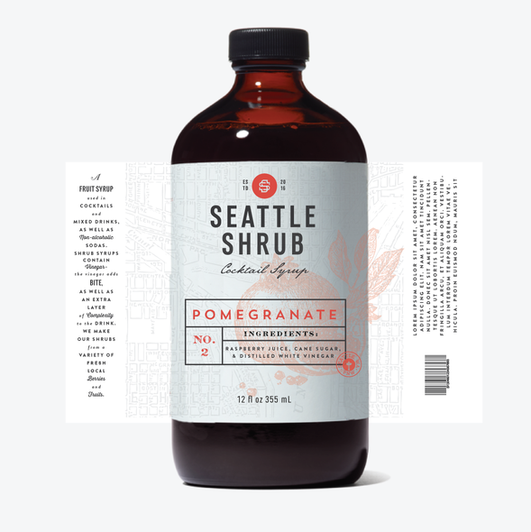 Liquor design with the title 'Design a bottle label for a cocktail "shrub" syrup'