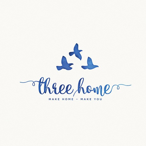 Bird logo with the title 'Logo design - Three home'