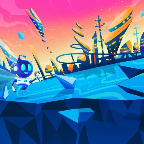 Landing page illustration with the title 'Illustrated metaverse website background for NFT sweepstakes'