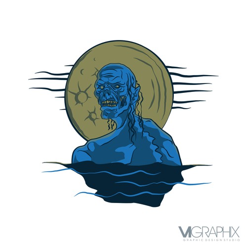 Monster artwork with the title 'Sea creature graphic'