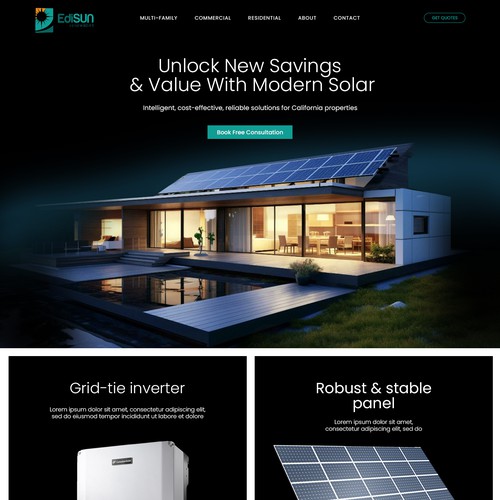 Solar panel design with the title 'Homepage design for Solar energy company'