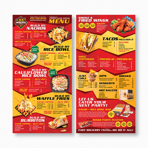 Red design with the title 'Nacho Shack'