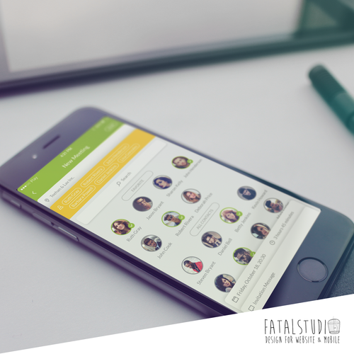 UI design with the title 'Organise Offline Meetings App'
