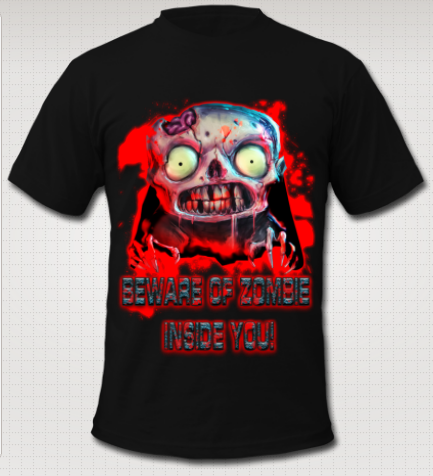Red t-shirt with the title 'Kick-Ass Zombie Apocalypse Shirt Design'