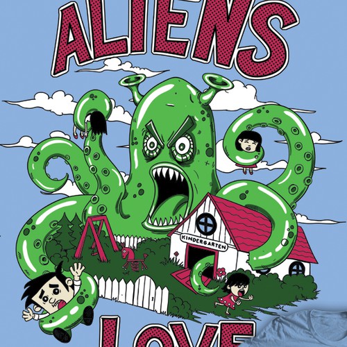 Alien t-shirt with the title 'Aliens love kids'