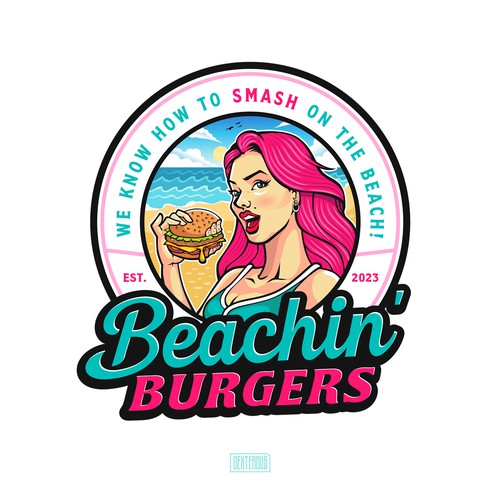 Beach design with the title 'Beachin' Burgers Logo'