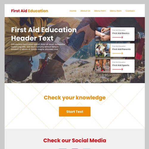 Education website with the title 'Website design for First Aid Education'