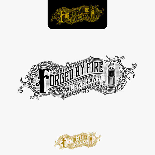 Victorian logo with the title 'vintage/modern logo design for Albarran’s Forged by Fire'