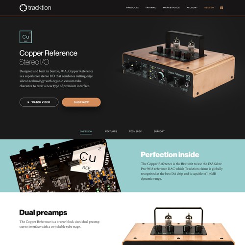 Music website with the title 'Copper Reference audio interface'