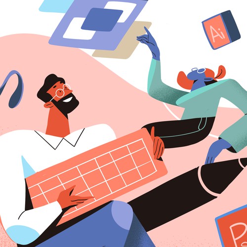 Animated illustration with the title 'illustration for 99 desing web'