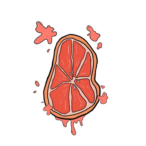 Fruit artwork with the title 'juicy grapefruit'