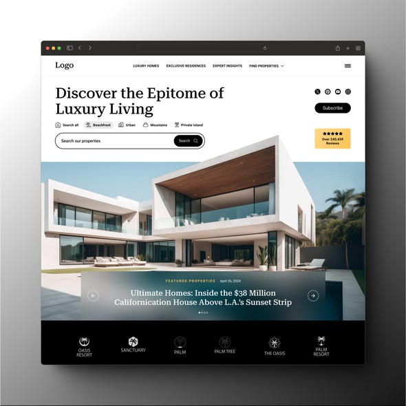 Real estate website with the title 'Luxury Living Website'