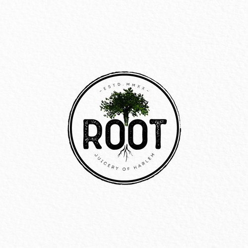 Textured design with the title 'Logo for Root Juicery of Harlem'