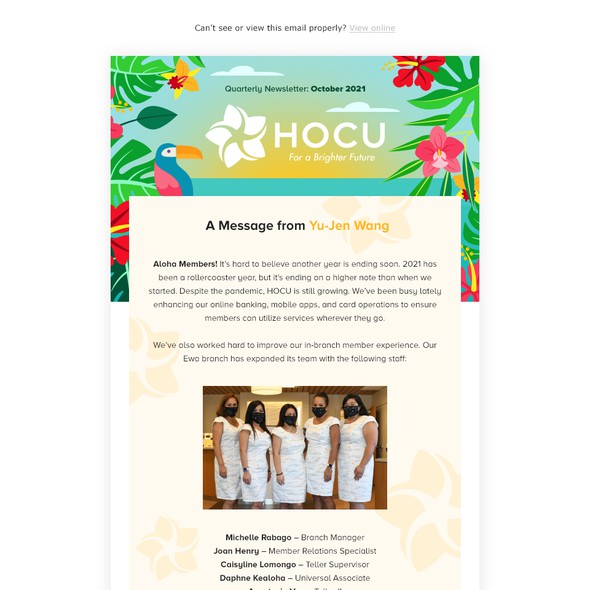 Hawaiian design with the title 'Email Design for HOCU'