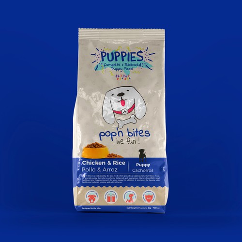 Dog food packaging with the title 'Packaging Design - Stand-up Pouch'