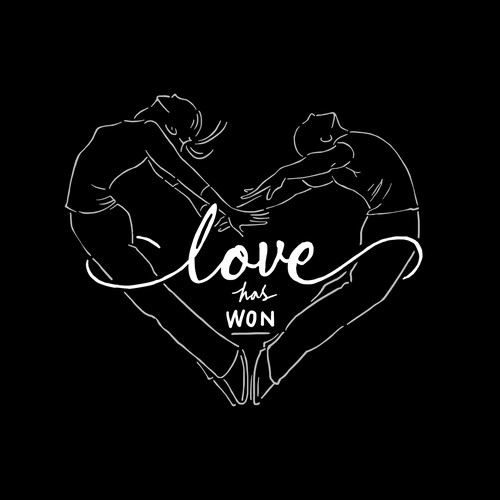 Line art t-shirt with the title 'LOVE HAS WON'