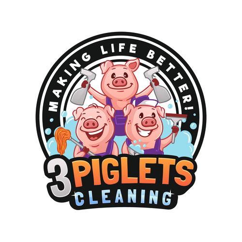 Cartoon brand with the title '3 Piglets Cleaning '