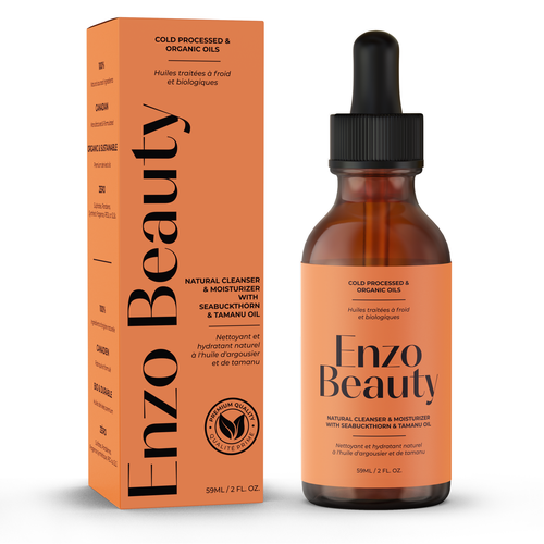 Oil packaging with the title 'Enzo Beauty'
