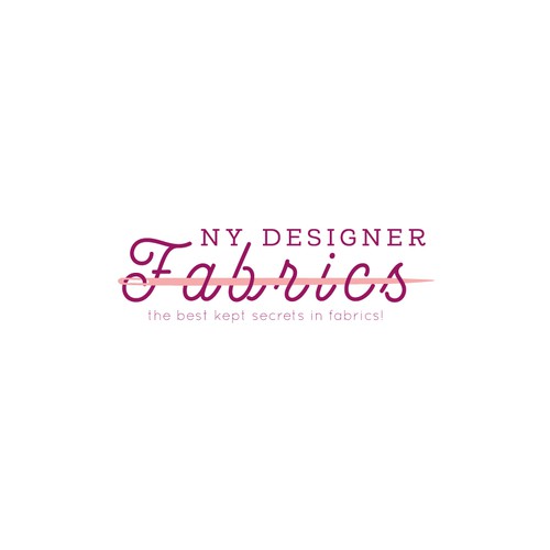 Sewing machine logo with the title 'Feminine flowing logo for fabric website'