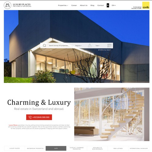 Property website with the title 'Luxury Places'