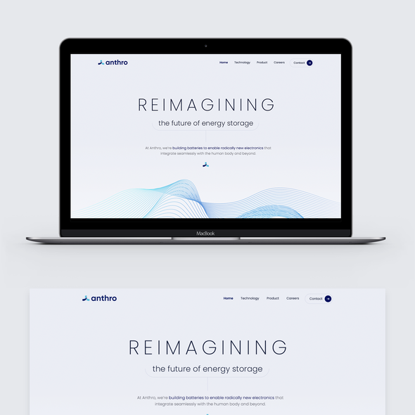 Corporate website with the title 'Webflow design for a battery startup'