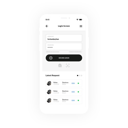 Login design with the title 'Login screen for Luxury App'
