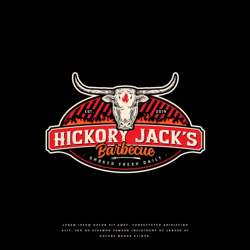 Grill-steak logo with the title 'Hickory Jack's Barbecue'