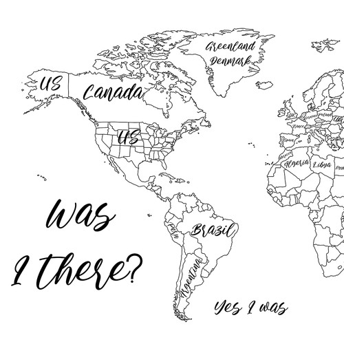 Outline artwork with the title 'World Map Wall Art / Illustration'
