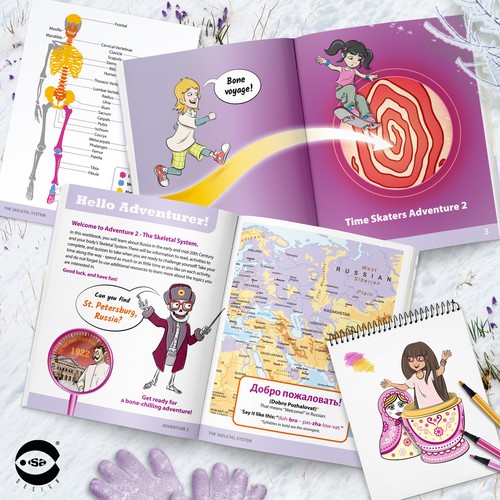 Comics design with the title 'Interior book design and illustrations for Adventure 2 - The Skeletal System by Know Yourself PBC'