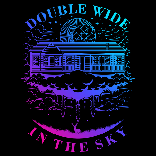 Line art t-shirt with the title 'Double Wide In The Sky'