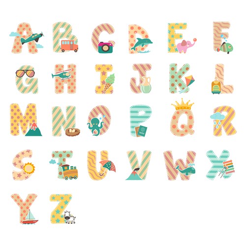 Alphabet design with the title 'Travel Alphabet illustration'