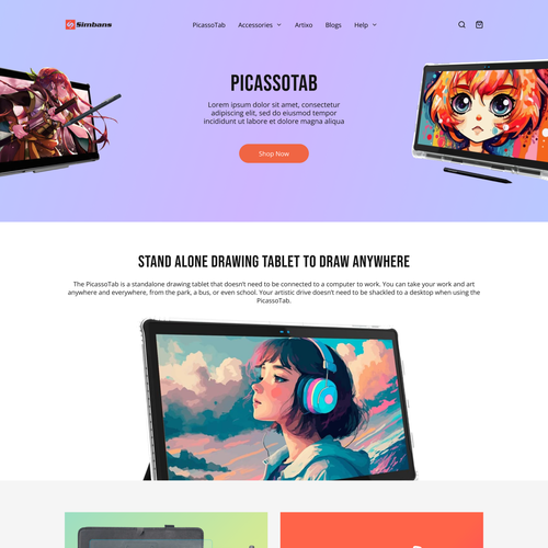 Product page design with the title 'Ecommerce website for tablet'